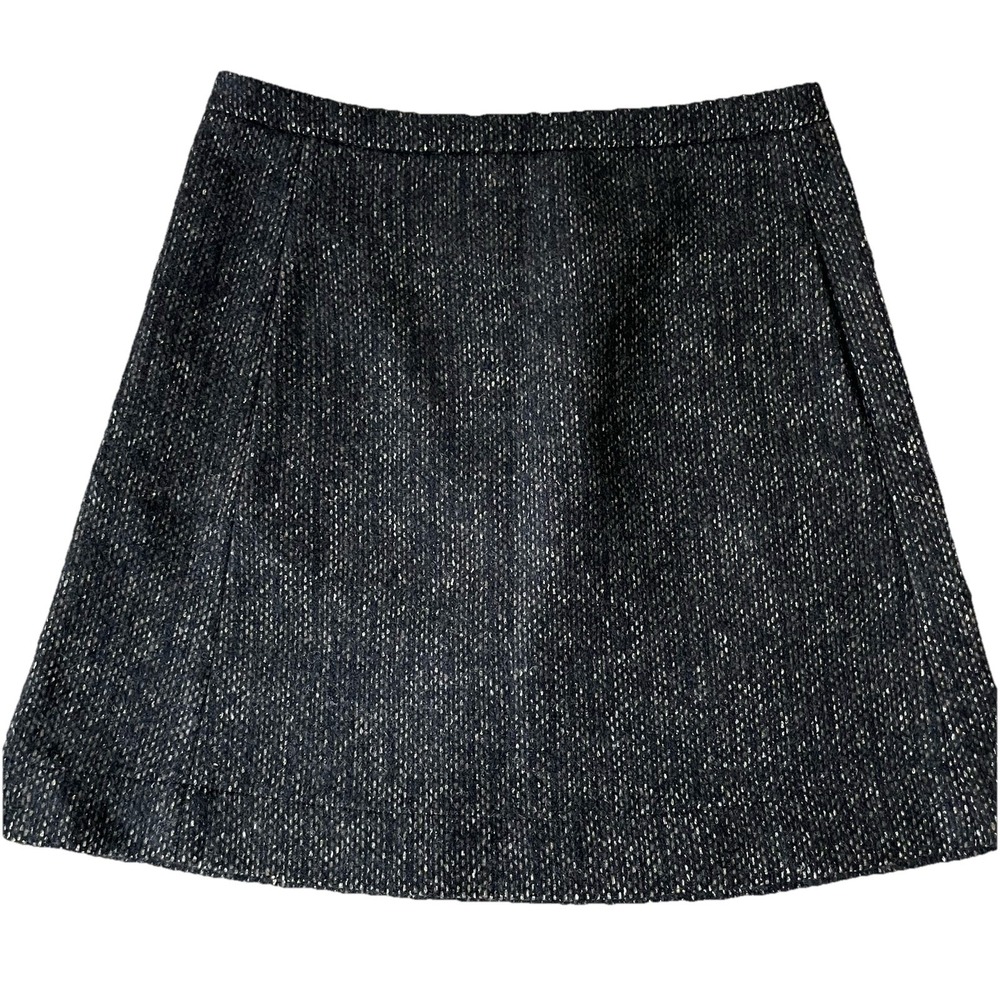 Roberto Collina Italy Black White Woven Gold Tweed A-Line Skirt Med Cotton Wool